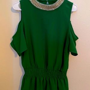 Green cold shoulder w/ embellished collar